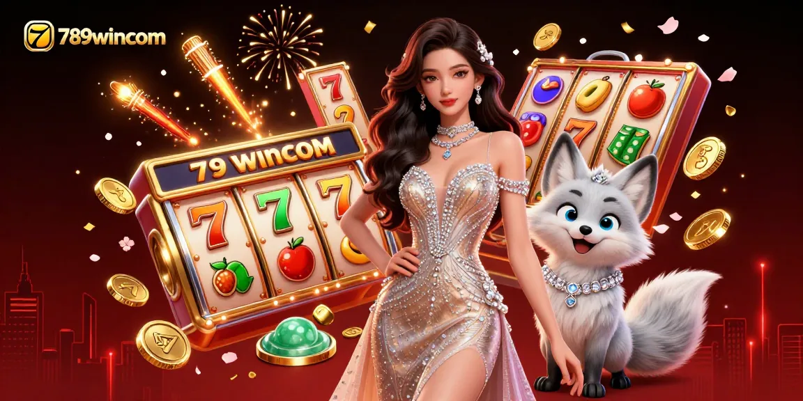 Immerse yourself in 789wincom's vibrant casino experience with dynamic slot reels, gold coins, and a stunning ambiance.