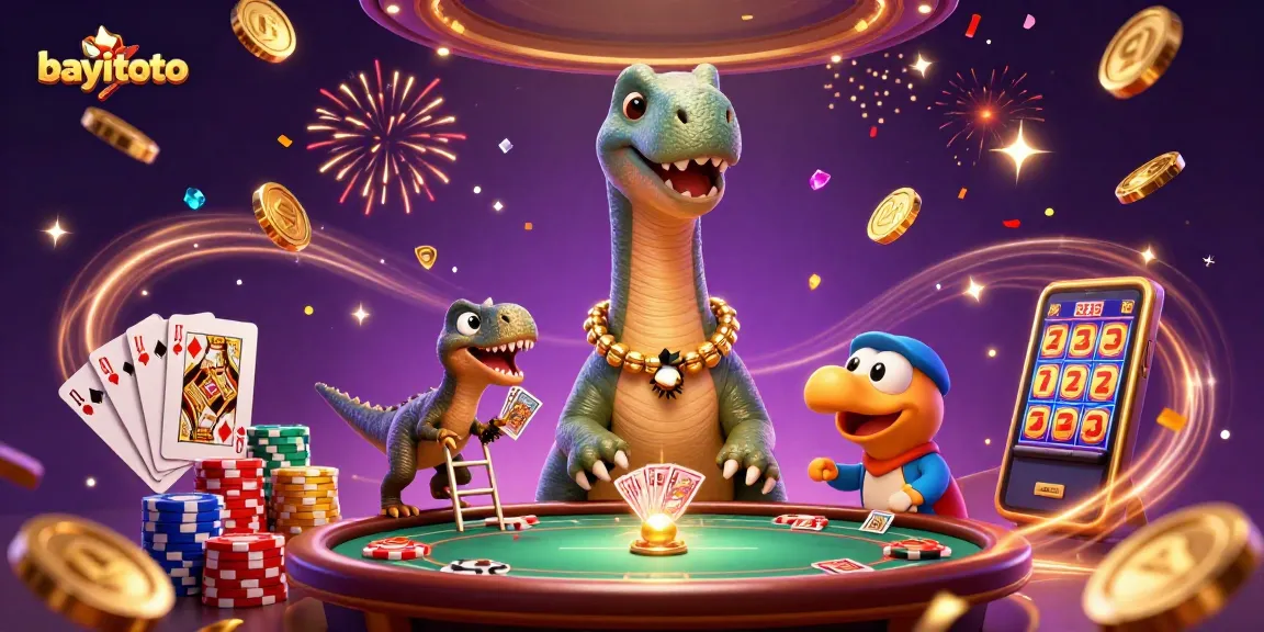 Experience the thrill of bayitoto with a lively casino scene featuring animated characters and exciting game elements.