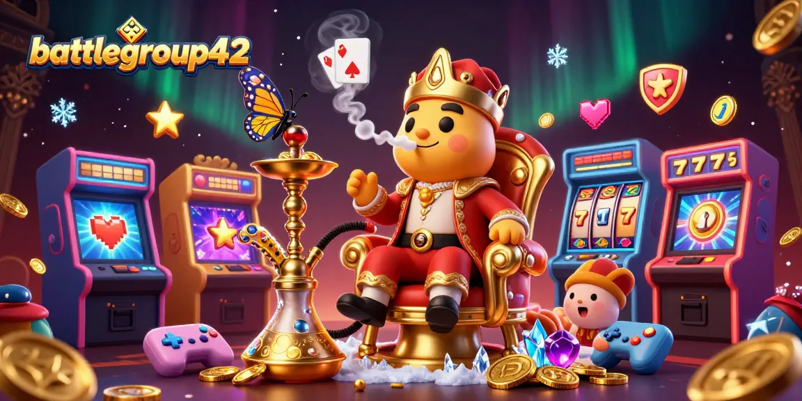 battlegroup42 showcases an animated caterpillar hookah-master in a thrilling online casino setting, featuring slot reels and poker symbols.