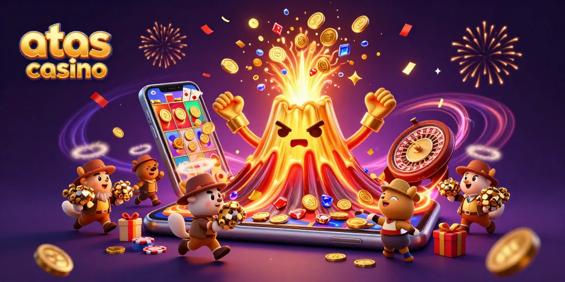 Engage with atas casino action as golden treasures erupt from a vibrant volcano surrounded by winning symbols.