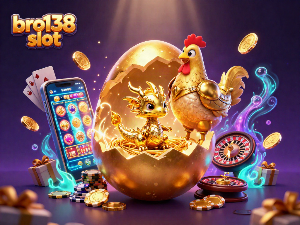 Permainan slot bro138 slot dengan naga emas dan tumpukan chip poker dalam ilustrasi menyenangkan.