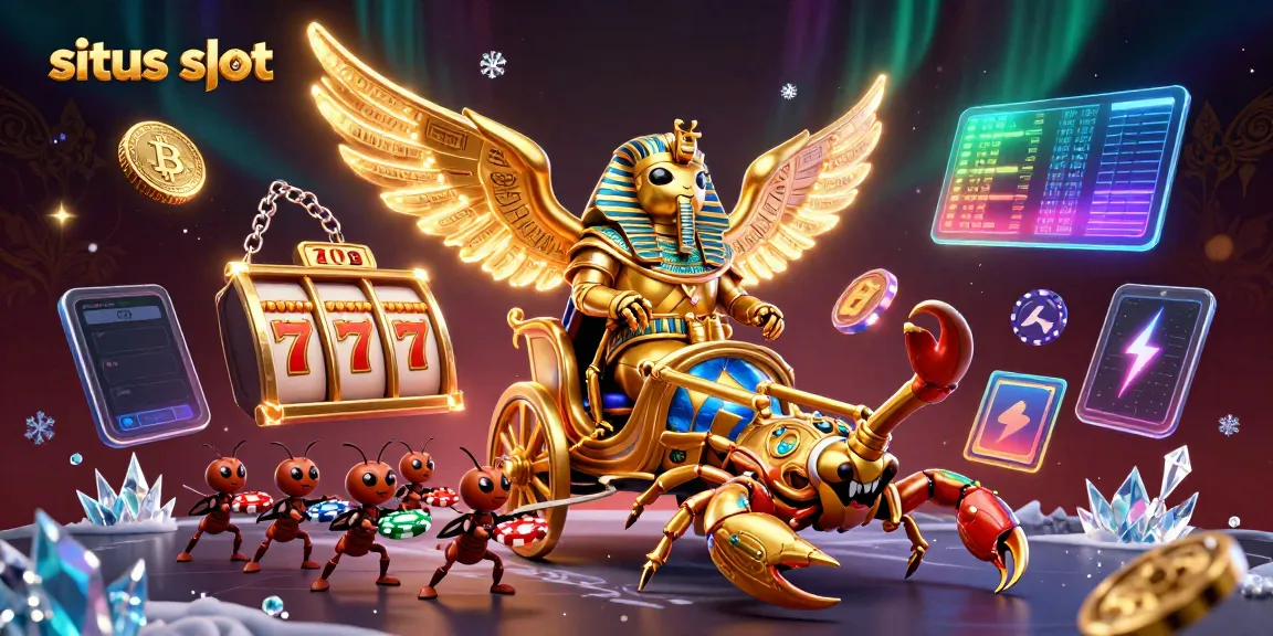 Gambar slot kasino yang menampilkan situs slot dan berbagai elemen menarik dalam ilustrasi 3D