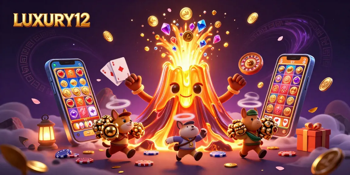 LUXURY12 delivers thrilling slot action with a golden volcano and vibrant treasures.