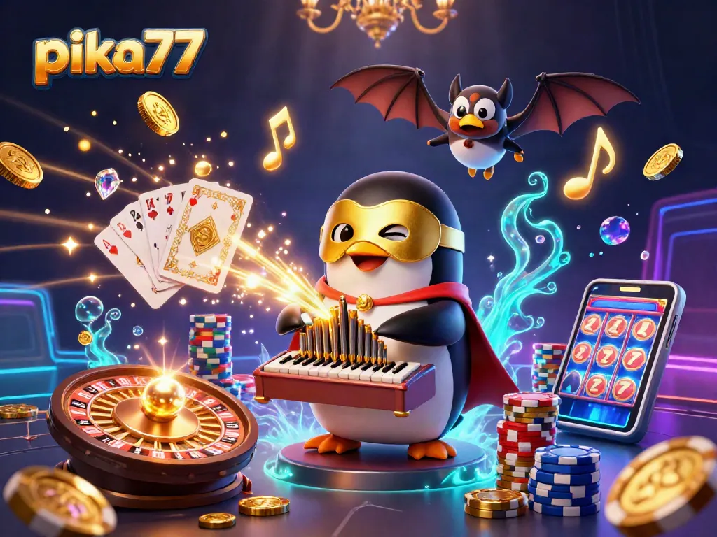 Watch the 3D penguin at pika77 play in the casino, surrounded by golden coins and fun!