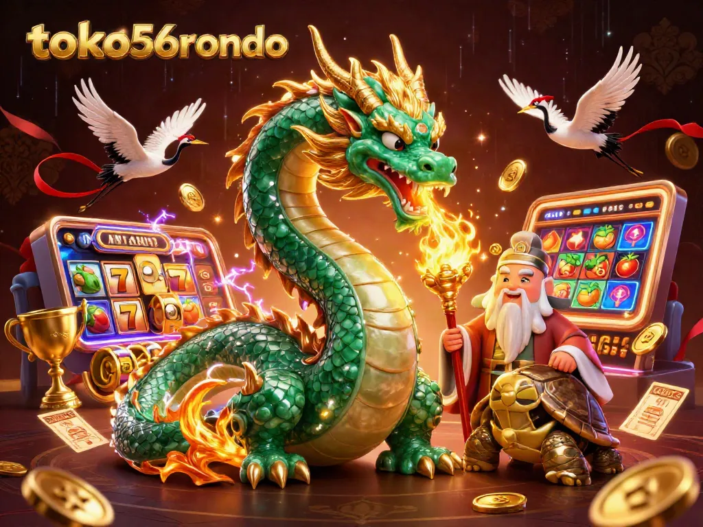 Toko56ronaldo menguasai strategi jackpot dengan ilustrasi naga emerald dan keberuntungan.