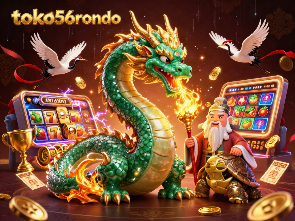 Toko56ronaldo menguasai strategi jackpot dengan ilustrasi naga emerald dan keberuntungan.