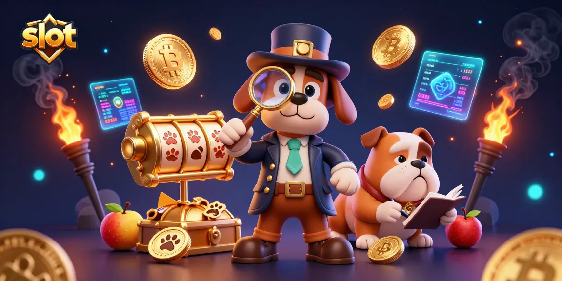 Discover exciting slot action with a cartoon detective exploring treasures amidst vibrant gambling elements.