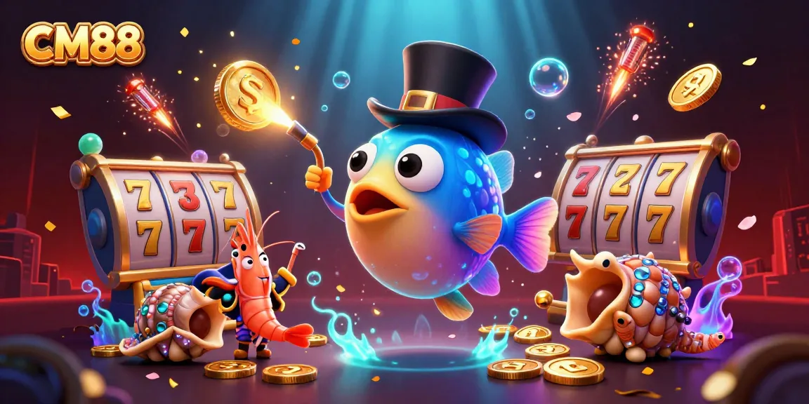 Engage with CM88's thrilling gambling adventure featuring vibrant underwater characters and dynamic casino elements.