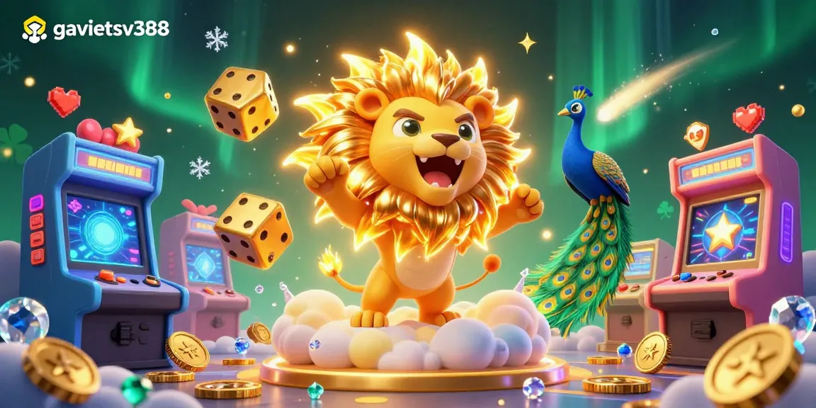 Experience exhilarating gameplay at gavietsv388 with vibrant characters, golden dice, and engaging casino elements.