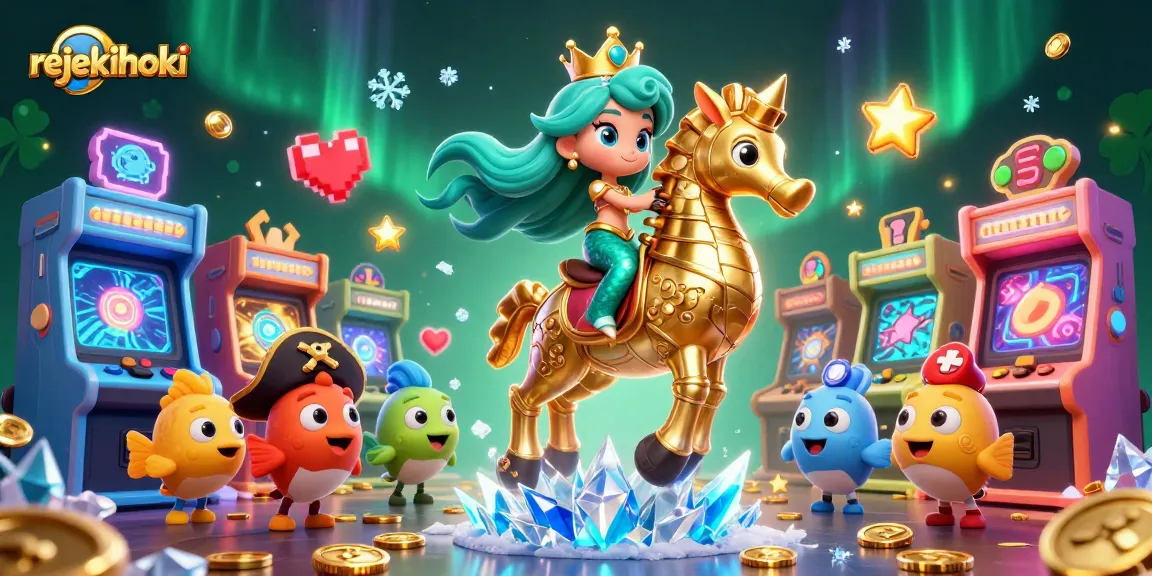 Experience rejekihoki's vibrant casino adventure with a magical mermaid and seahorse amidst gaming excitement.