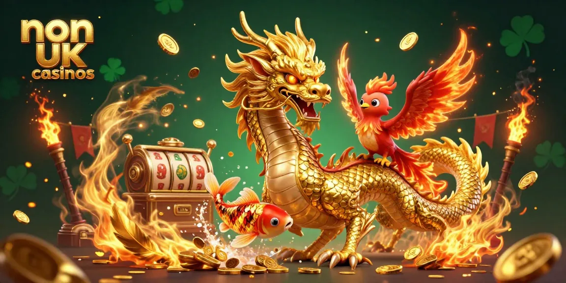 Engage in thrilling non UK casinos with a dragon and phoenix in a dazzling 3D illustration.