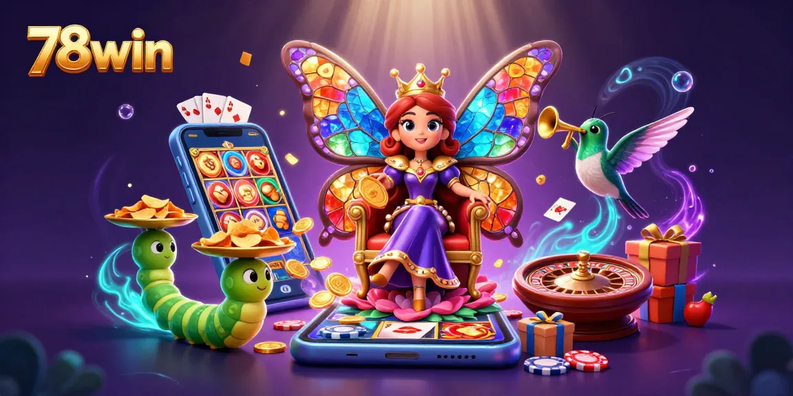 Experience the thrill of 78win with vibrant casino elements and enchanting characters in action.