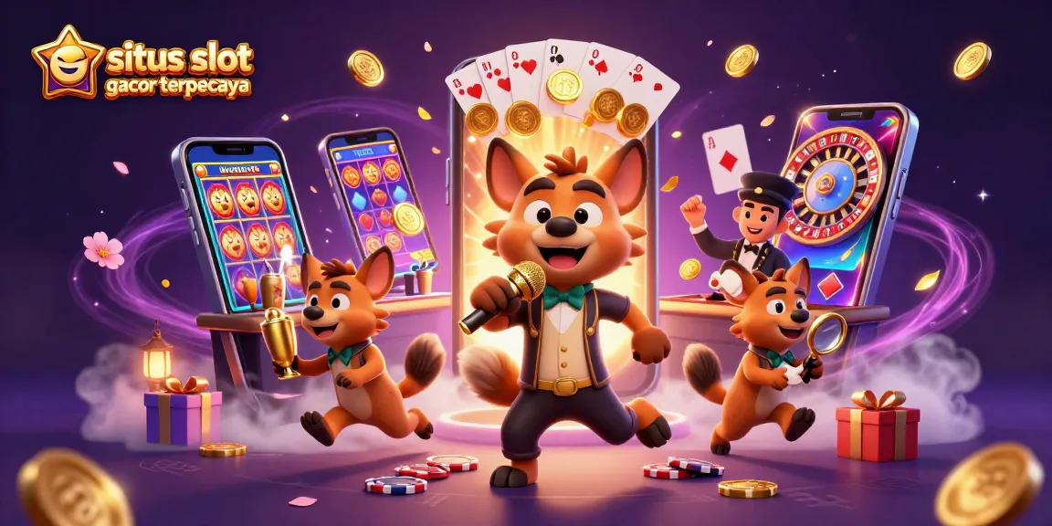 Geng hyena lucu menghibur di situs slot gacor terpercaya dengan mesin slot dan tumpukan chip.