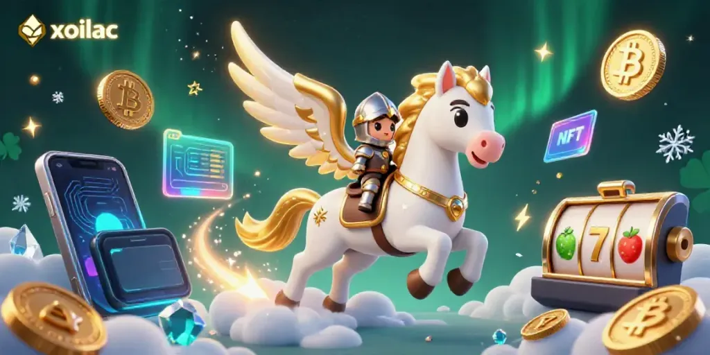 Engage with the xoilac gaming adventure featuring a celestial horse navigating a dynamic casino world.