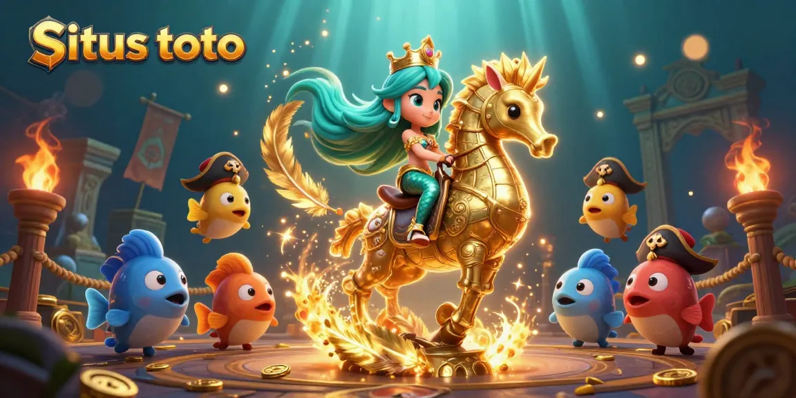 Situs toto captures the thrill of gaming with a whimsical underwater scene filled with colorful characters and vibrant gambling elements.
