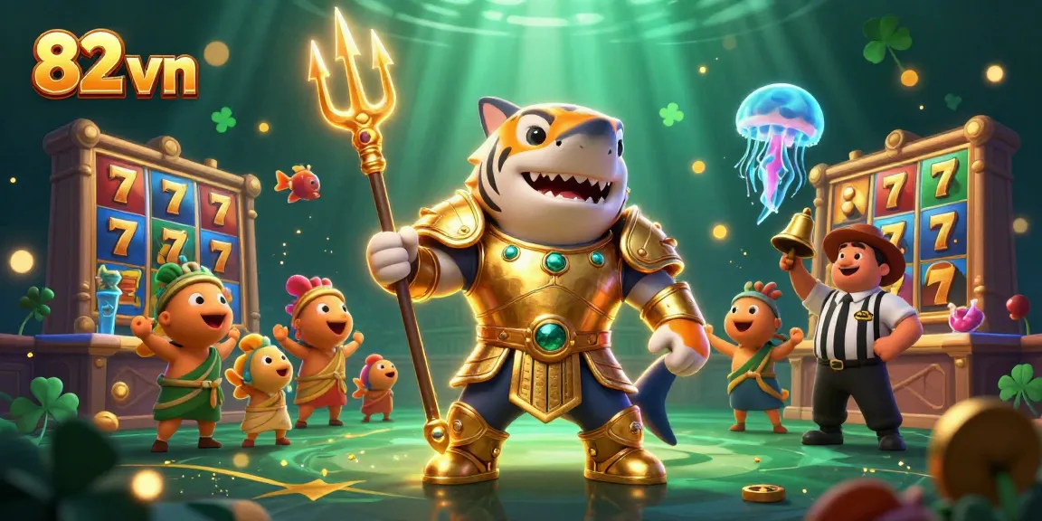 Engage with thrilling 82 vn casino slot excitement featuring a shark gladiator.