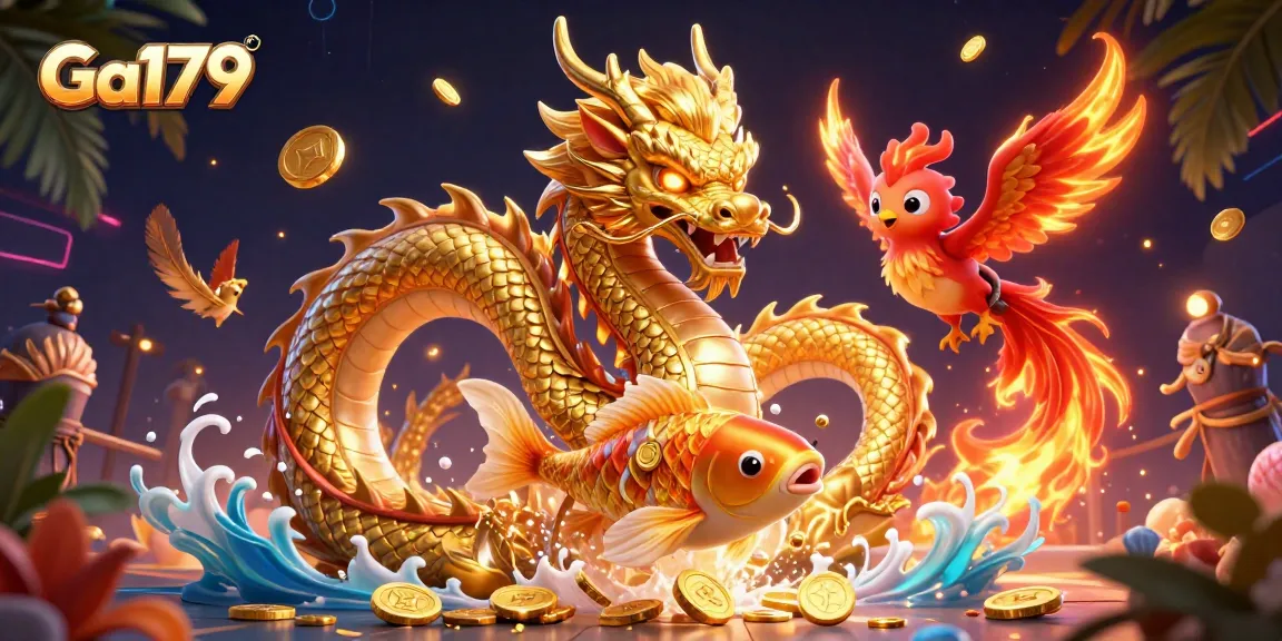 Experience Ga179’s thrilling cockfighting action amidst golden coins and fiery visuals.