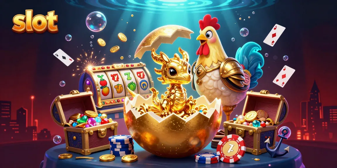 Menggoda peluang slot dengan ilustrasi karya seni 3D menarik dari naga emas dan chip poker.