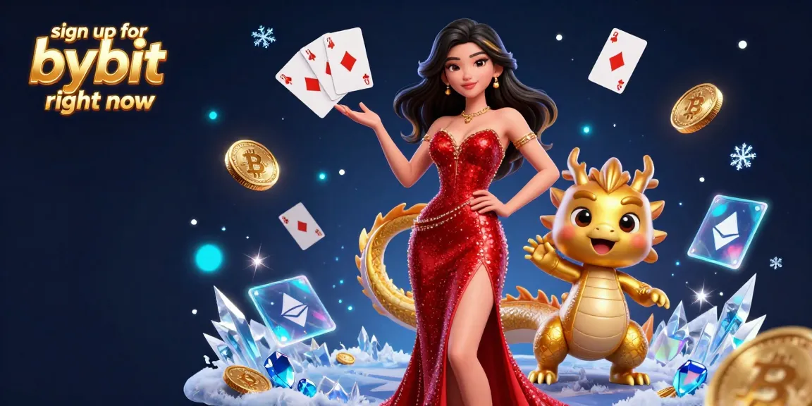 Engage and sign up for Bybit right now in a vibrant cryptocurrency casino scene with golden coins and holographic displays.