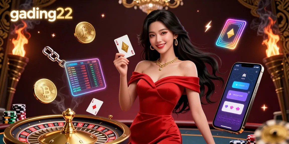 Engage with gading22 by winning thrilling games amid glowing crypto elements and a golden casino.