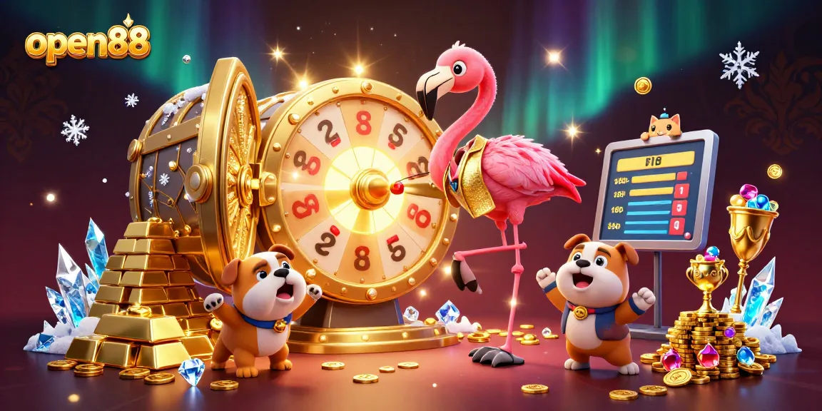 Open88 presents a vibrant 3D scene with an energetic game show host and excited contestants winning huge casino prizes.