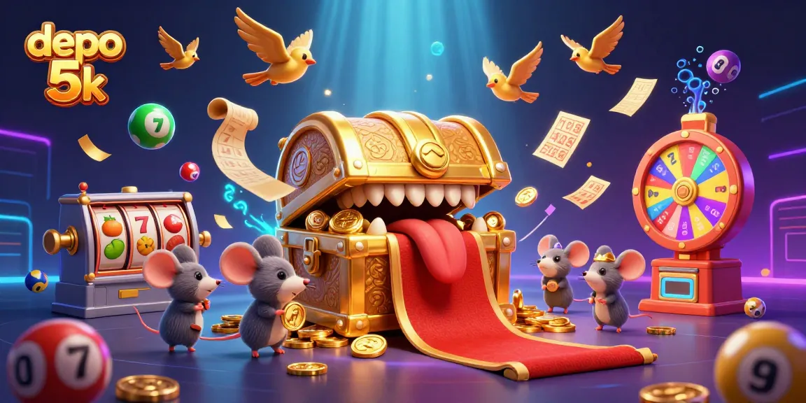 Engage with an exciting depo 5k gambling experience featuring vivid slot elements and animated lottery balls.