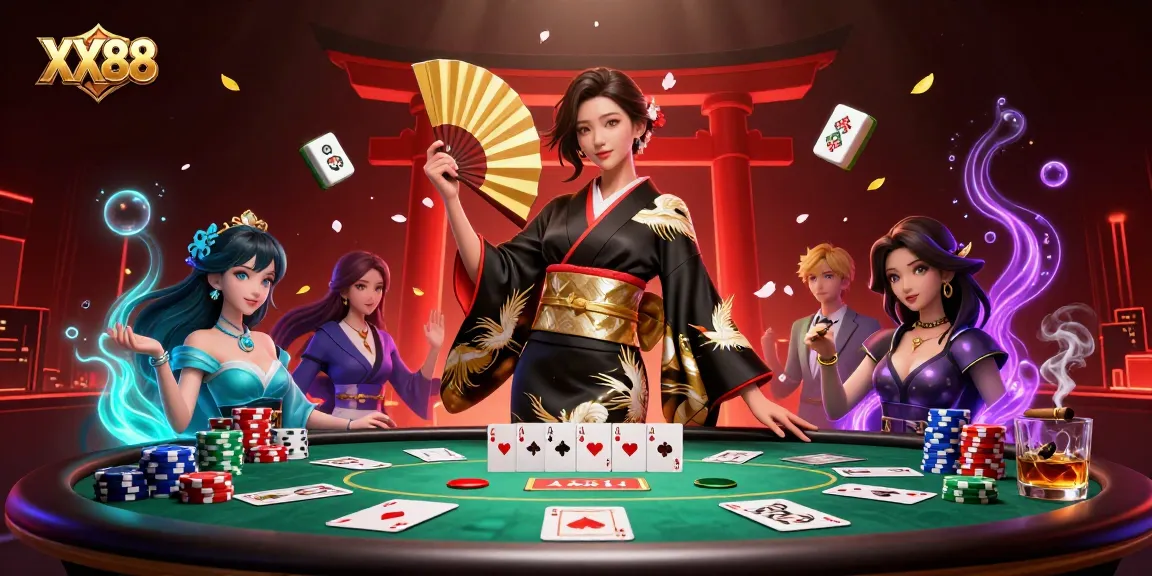 Experience thrilling gameplay with XX88, showcasing an elegant woman and vibrant casino elements.