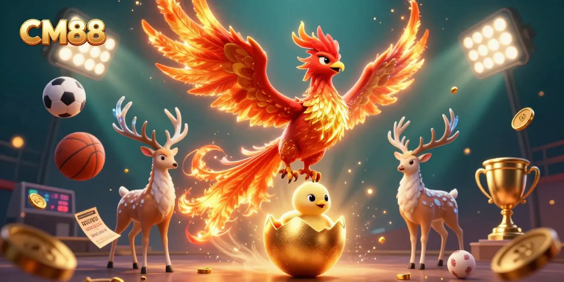 Experience the thrill of CM88 with vibrant phoenix imagery and dynamic sports betting elements.