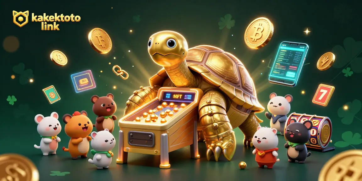 Engage with the kakektoto link through a vibrant scene featuring a colossal tortoise pinball machine.