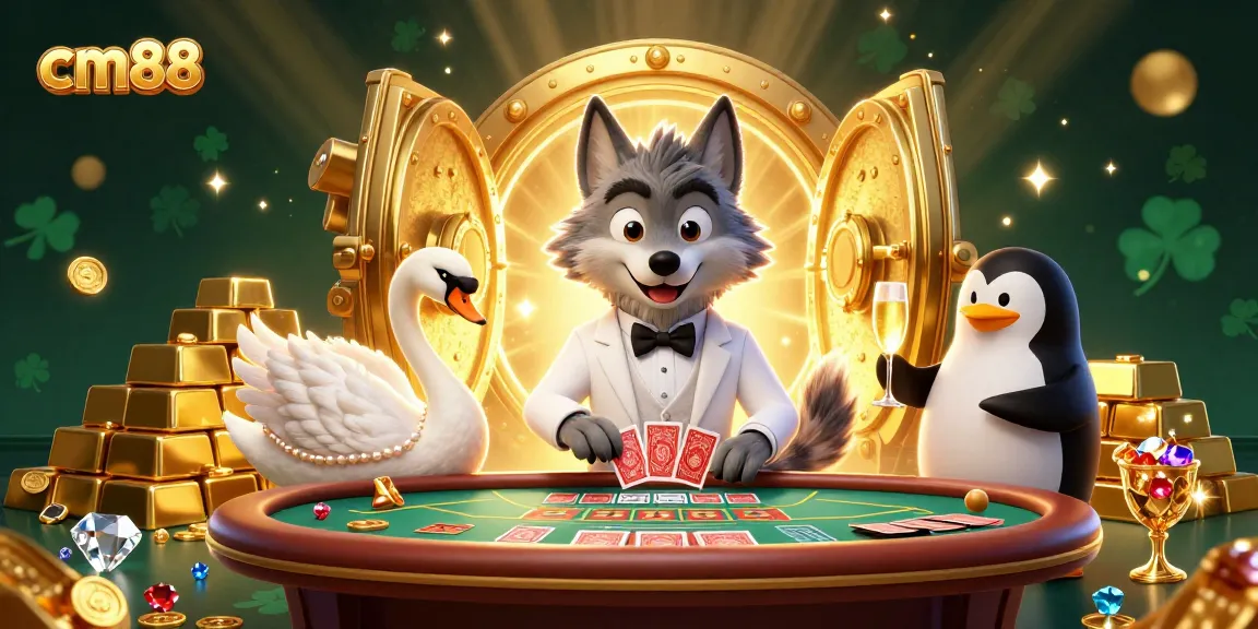 Experience thrilling gameplay at cm88 with a lively scene of cartoon characters and rich casino elements.
