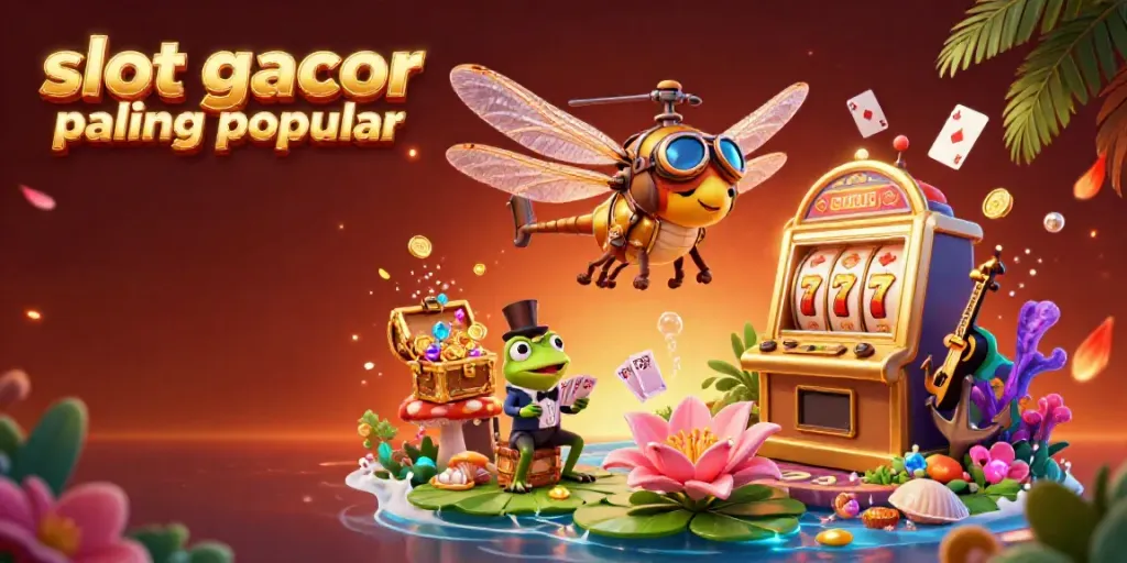 Gambarkan pengalaman bermain slot gacor paling populer dengan karakter kartun 3D, harta bawah laut, dan elemen hiburan.