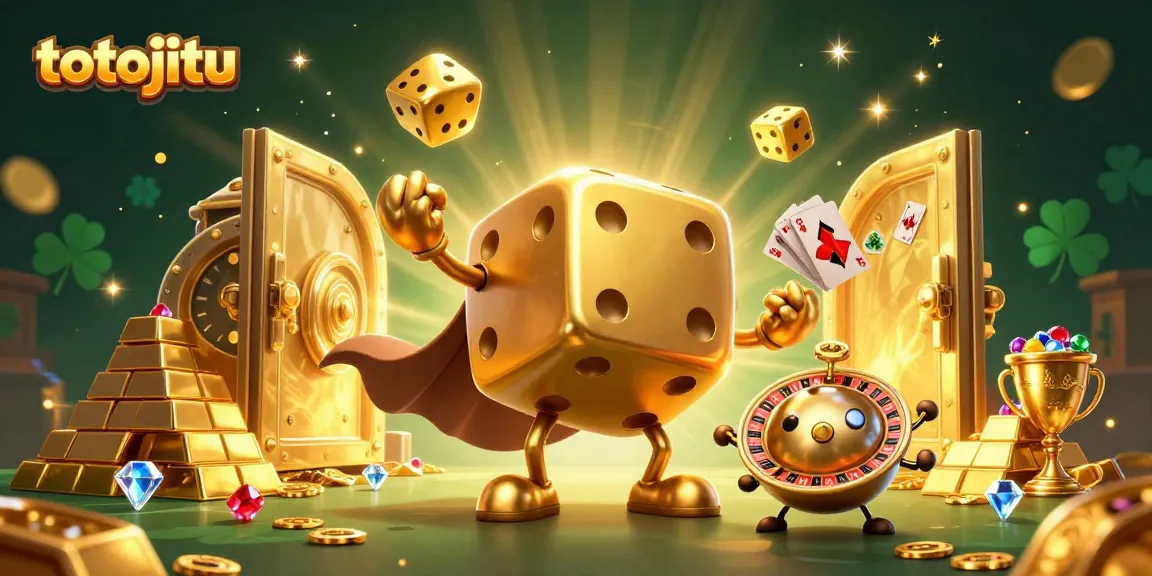 Engage with the magical world of totojitu as golden dice become a focal point in a vibrant gambling fantasy scene.