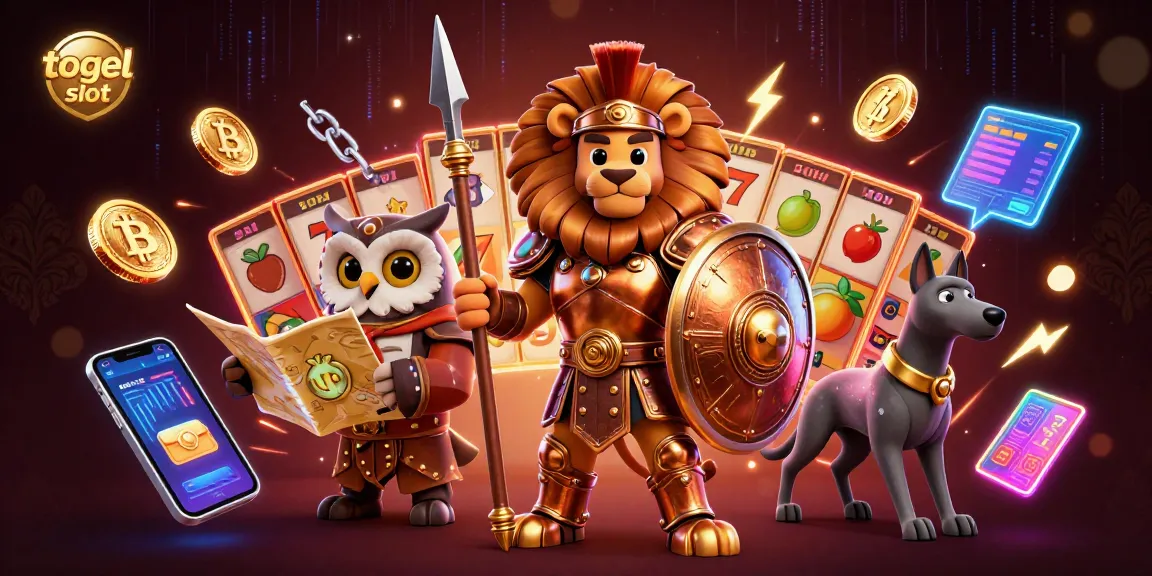 Spin the reels with the togel slot featuring a vibrant 3D illustration of a lion and an owl, packed with dynamic elements.