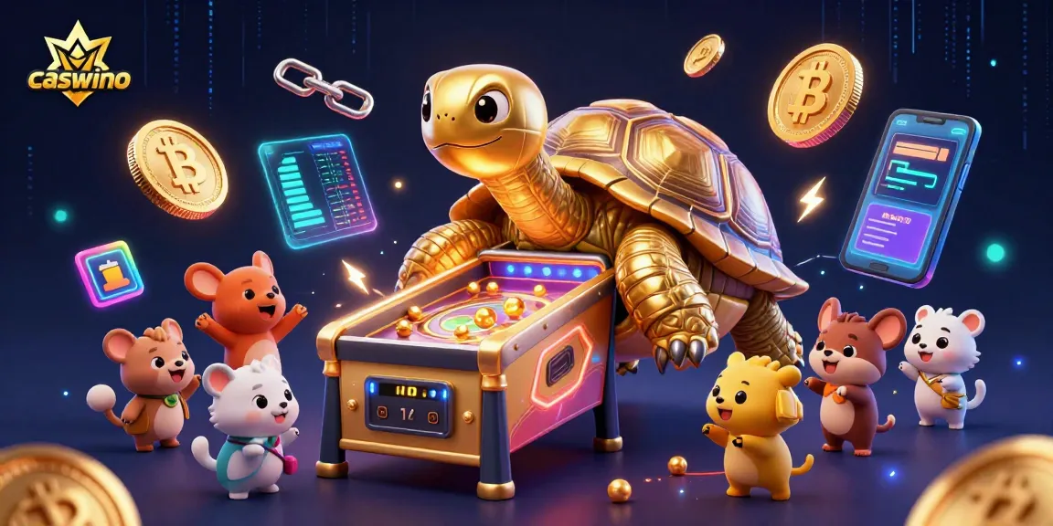 Experience thrilling gameplay at Caswino with a lively scene of a golden tortoise pinball machine.