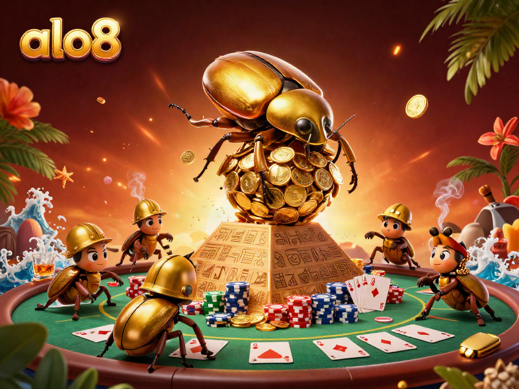 Play exciting games at alo8 with dynamic casino elements featuring golden coins and poker tables.