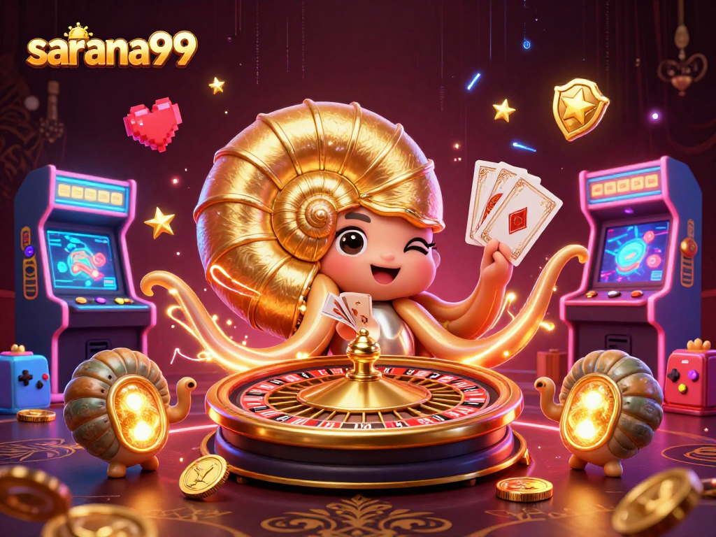 Sarana99 delivers an exciting online gaming experience with a colorful casino-themed 3D illustration.