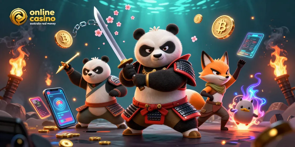 Experience thrills with online casino Australia real money, featuring samurai panda and ninja fox in action.