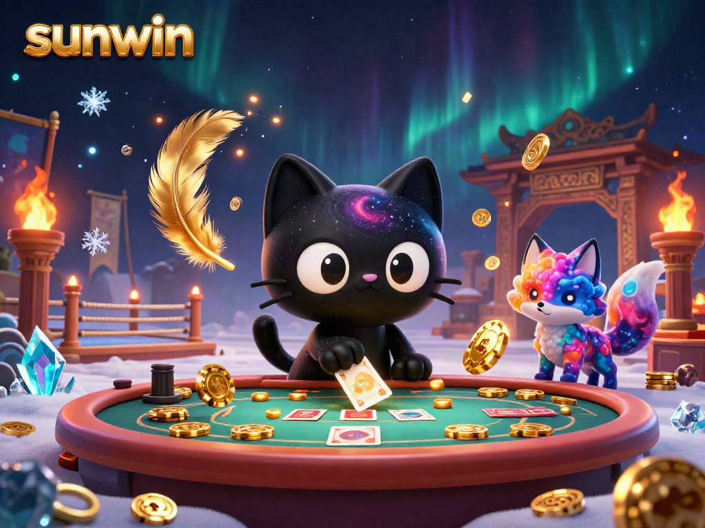 Engage in thrilling gameplay with sunwin as the cosmic black hole cat pulls in golden casino chips and cards.