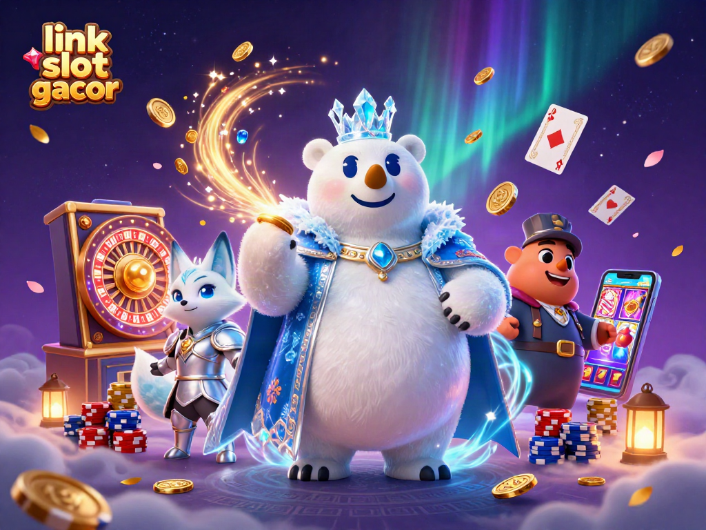 Experience the thrill of link slot gacor with a vibrant 3D casino scene featuring unique characters.