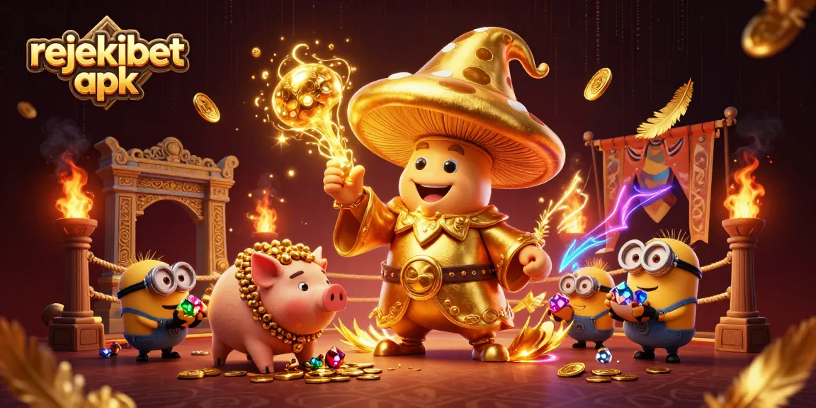 Engage with rejekibet apk in a vibrant 3D casino scene filled with magical elements and gaming tokens.