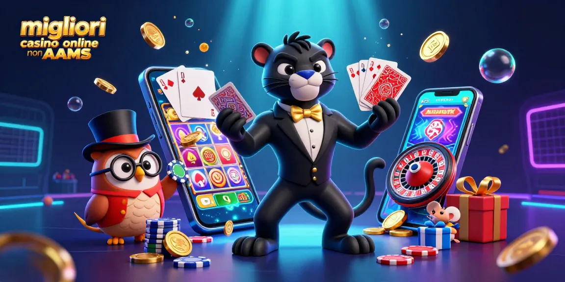 Migliori casino online non AAMS con una pantera nera giocosa e amici in una vivace scena di carte