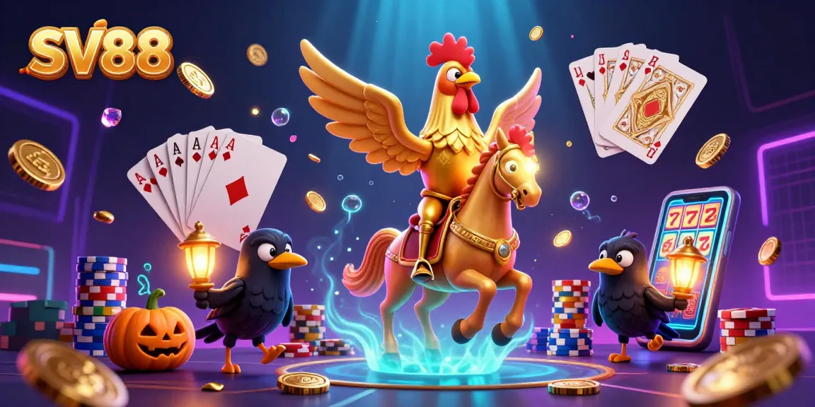 Experience thrilling gameplay with SV88 in a vibrant, energetic casino scene filled with treasures.