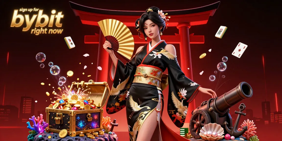 Sign up for bybit right now and enjoy a vibrant, rich gambling illustration showcasing a crypto casino experience.