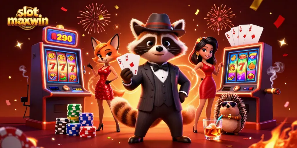Engage in thrilling wins with slot maxwin in a vibrant 3D gaming scene featuring charming characters.