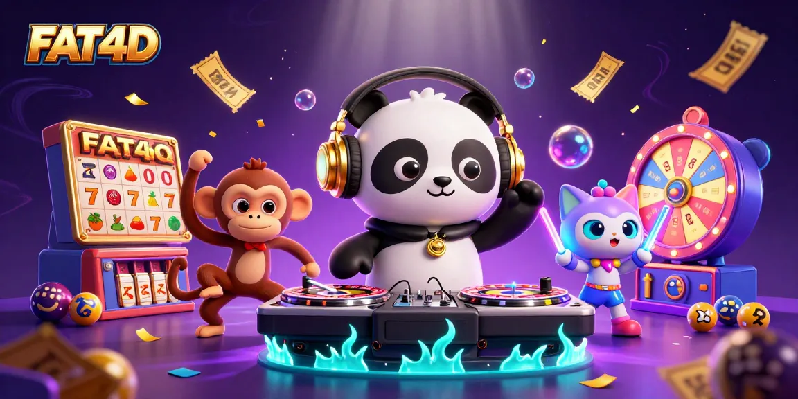 Experience the vibrant energy of FAT4D with cartoon characters celebrating and winning in a thrilling casino scene.