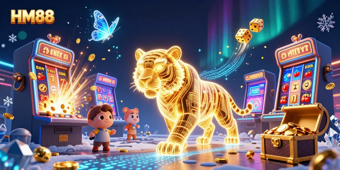 Experience the thrill of HM88 with a vibrant casino scene featuring a golden tiger and jackpot elements.