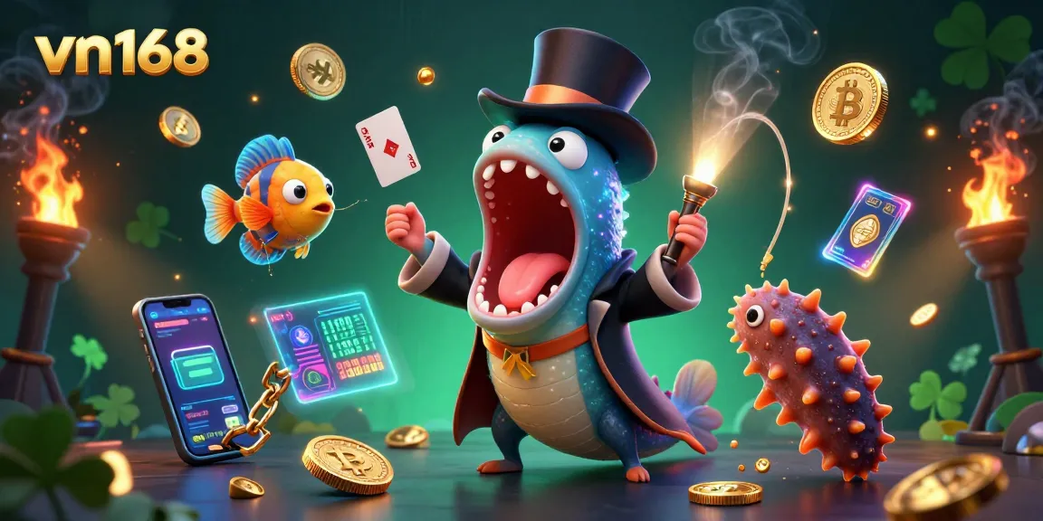 Experience dynamic card tricks in vn168's magical casino scene with luminescent sea creatures.