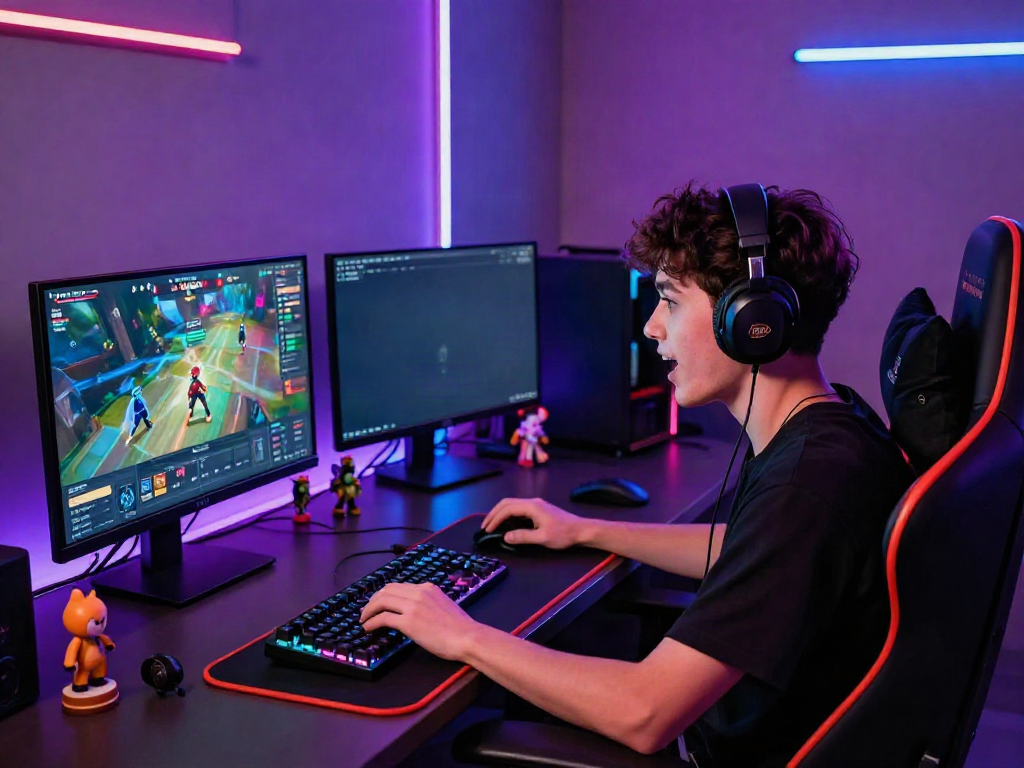 Immersive gaming session featuring unsurtoto platform setup with vibrant lights and gaming accessories.
