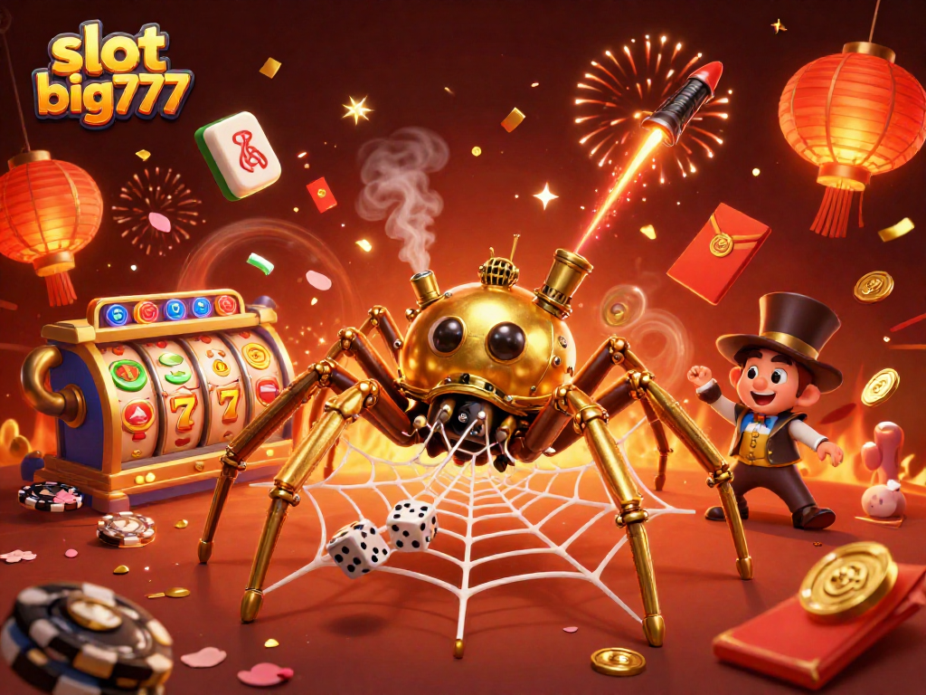 Experience thrilling slot big777 action with a fun 3D illustration of casino elements.