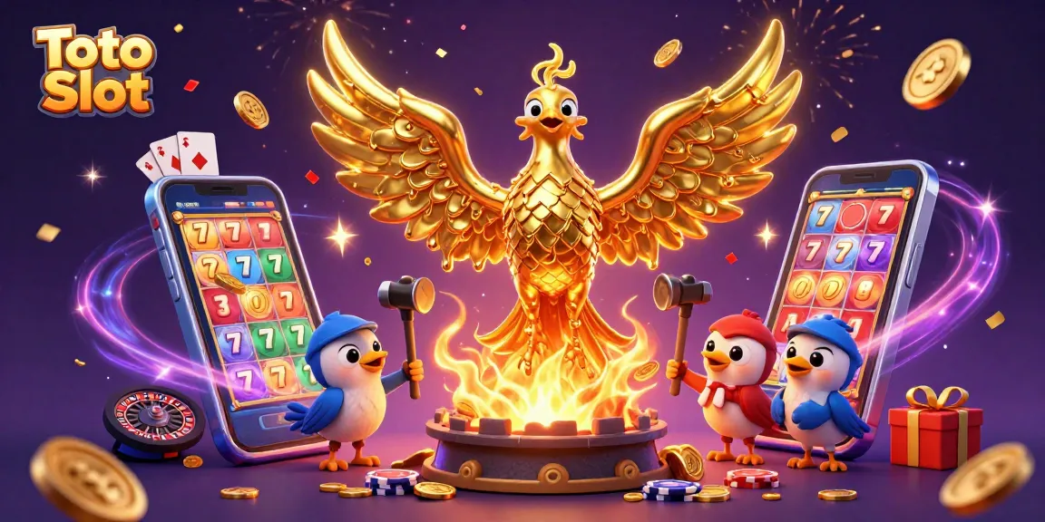 Experience thrilling Toto Slot action with a molten phoenix and vibrant gaming elements!